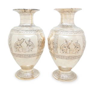 A Pair of Large French Silver Vases