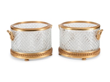 A Pair of French Gilt Bronze Mounted Cut Glass Jardinières