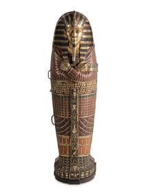 A Continental Carved and Painted Wood Sarcophagus-Form Bar Cabinet