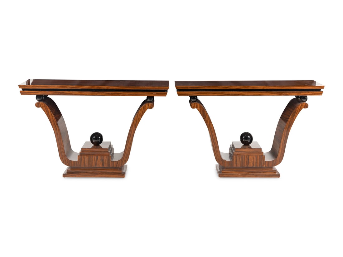 A Pair of Art Deco Style Console Tables: A Pair of Art Deco Style Console Tables 20th Century Height 33 1/2 x width 53 x depth 16 inches. This lot is located in Chicago.
