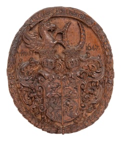 A Carved Wood Armorial Relief Plaque, Probably of the Tirani Family