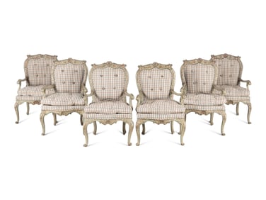 A Set of Six North Italian Rococo Polychrome Painted Armchairs