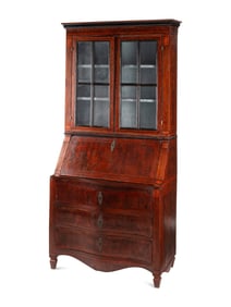 An Italian Walnut and Marquetry Bureau Cabinet