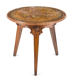 An Italian Baroque Carved Fruitwood Scagliola-Inset Center Table