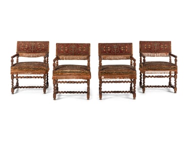 A Set of Four Baroque Revival Walnut Armchairs