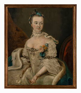 After Stefano Torelli, 19th Century: After Stefano Torelli, 19th Century Portrait of Princess Charlotte Amalie Wilhelmine oil on board the verso bearing an inscription identifying the sitter. 33 1/2 x 27 1/4 inches. This lot is located i