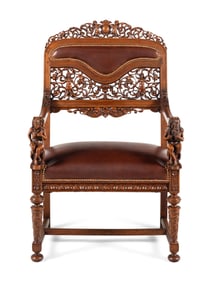 An Italian Renaissance Revival Carved Walnut Throne Chair