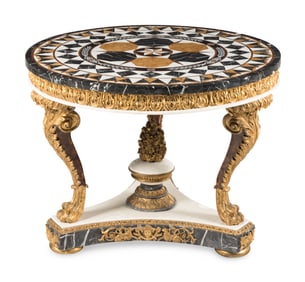 A Baroque Style Specimen Marble-Top Giltwood Center Table