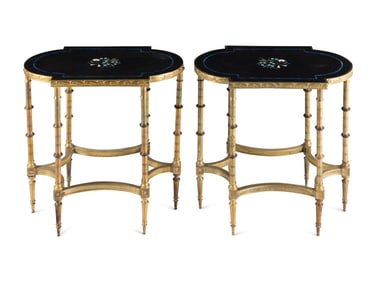 A Pair of Neoclassical Style Gilt Bronze and Pietra Dura Occasional Tables