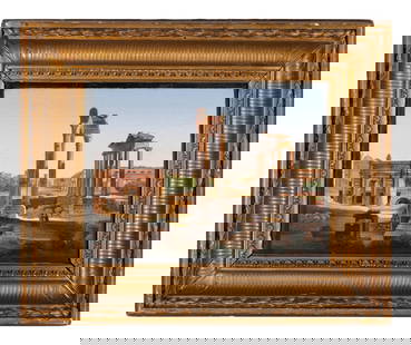 An Italian Micromosaic Panel of the Temple of Vespasian and Titus: An Italian Micromosaic Panel of the Temple of Vespasian and Titus 19th Century Height of plaque 7 3/4 x width 10 1/2 inches (sight). Property of a California Collector This lot is located in Chicago.