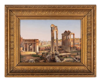 An Italian Micromosaic Panel of the Temple of Vespasian and Titus