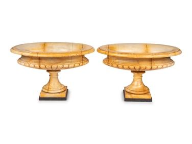 A Pair of Neoclassical Style Gadrooned Sienna Marble Urns