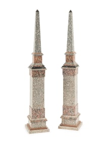 A Pair of Monumental Grand Tour Style Granite Obelisks