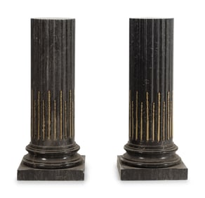 A Pair of Neoclassical Style Gilt Bronze Mounted Black Marble Pedestals
