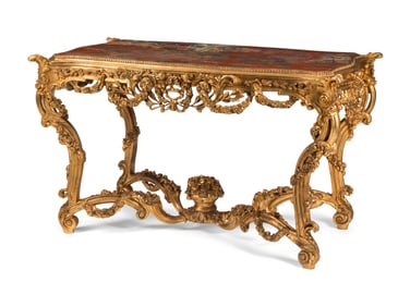 An Italian Carved Giltwood and Chinese Lacquer-Inset Center Table