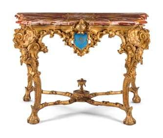 A Venetian Carved Giltwood Marble-Top Console Table