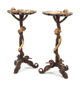 A Pair of Italian Painted "Grotto" Shell-Form Stands