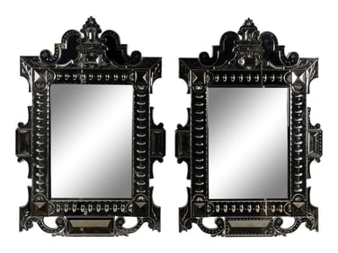 A Pair of Venetian Style Etched Glass Mirrors