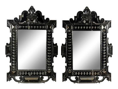 A Pair of Venetian Style Etched Glass Mirrors: A Pair of Venetian Style Etched Glass Mirrors 20th Century Height 54 x width 37 1/4 inches. Property of a California Collector This lot is located in Chicago.