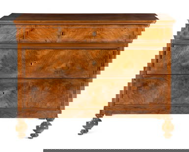 An Italian Walnut Chest of Drawers: An Italian Walnut Chest of Drawers Circa 1835 Height 38 1/2 x width 52 x depth 23 1/4 inches. This lot is located in Chicago.