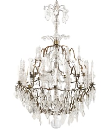 A Continental Brass and Cut Glass Twenty-Light Chandelier