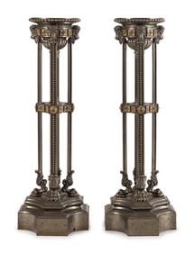 A Pair of Continental Neoclassical Style Gilt Bronze and Polished Steel Pedestals