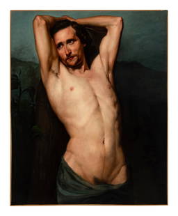Carlos Maria Esquivel (Spanish, 1830-1867) Act of a Man: Carlos Maria Esquivel (Spanish, 1830-1867) Act of a Man oil on canvas inscribed with the artist's name and other inscriptions (on the reverse) 39 x 32 inches. Property of a California Collector This