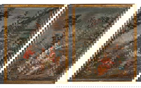 Dutch School, 18th/19th Century: Dutch School, 18th/19th Century Village Scenes (two works) tempera on canvas 52 1/2 x 41 1/2 inches. This lot is located in Chicago.