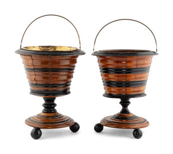 A Near Pair of Dutch Walnut and Part Ebonized Peat Buckets: A Near Pair of Dutch Walnut and Part Ebonized Peat Buckets 19th Century Height 17 x diameter 13 1/2 inches. Property from the Charlecote Antique Store, Kansas City, Missouri This lot is located in