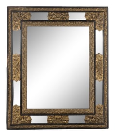 A Dutch Pressed Brass and Part Ebonized Mirror