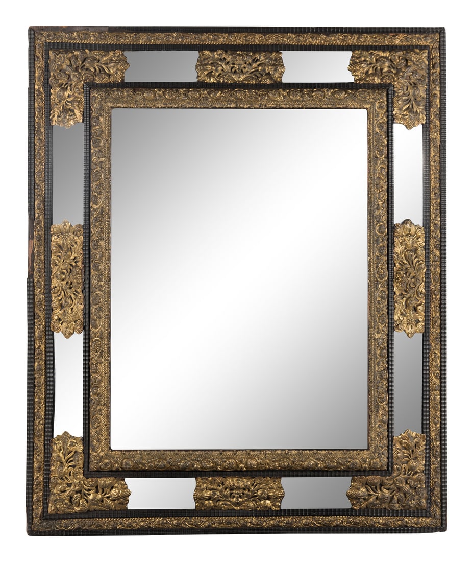 A Dutch Pressed Brass and Part Ebonized Mirror (1 of 2)