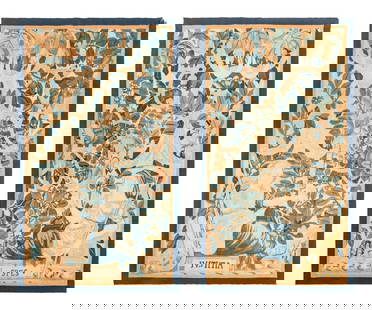 A Pair of Flemish Tapestry Panels Emblematic of Hope and Justice: A Pair of Flemish Tapestry Panels Emblematic of Hope and Justice Late 17th/Early 18th Century Height of larger 46 1/2 x width 26 1/4 inches. This lot is located in Chicago. Provenance: Private Collect