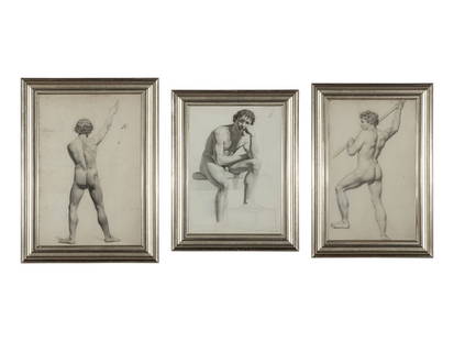 Christopher Wilhelm Eckersberg (Danish, 1783-1853) A Group of Three Male Nudes, 1824-1830: Christopher Wilhelm Eckersberg (Danish, 1783-1853) A Group of Three Male Nudes, 1824-1830 pencil on paper signed CWEckersberg with varying inscriptions Largest: 22 x 14 3/8 inches. Property of a Calif