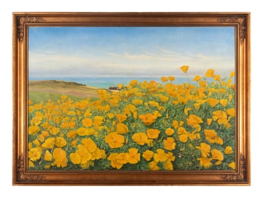 Johanne Nicoline Louise Frimodt (Danish, 1861-1920) A Field of Buttercups by the Coast, 1902