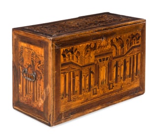 A German Marquetry and Walnut Table Cabinet