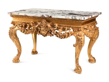 A George II Style Carved Giltwood Marble-Top Console Table