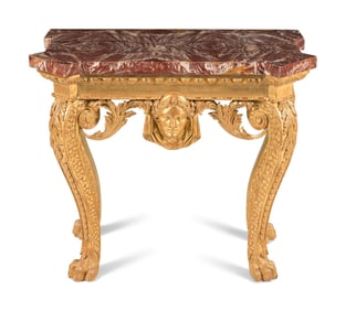 A George II Carved Giltwood and Red-Onyx Veneered Top Pier Table