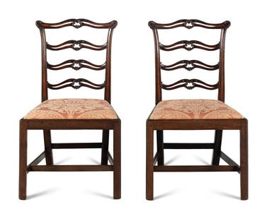 A Pair of George III Mahogany Ladderback Side Chairs: A Pair of George III Mahogany Ladderback Side Chairs Circa 1765 Height 37 x width 21 1/2 x depth 21 1/2 inches. Property from the Charlecote Antique Store, Kansas City, Missouri This lot is located in