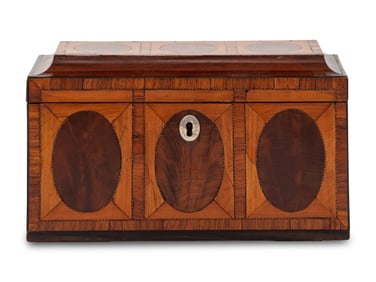 A George III Mahogany and Satinwood Parquetry Tea Caddy