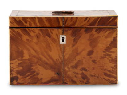 A George III Tortoiseshell Tea Caddy: A George III Tortoiseshell Tea Caddy Circa 1800 Height 5 x width 8 x depth 5 inches. Property from the Charlecote Antique Store, Kansas City, Missouri This lot is located in Chicago. NOTE: Charlecote