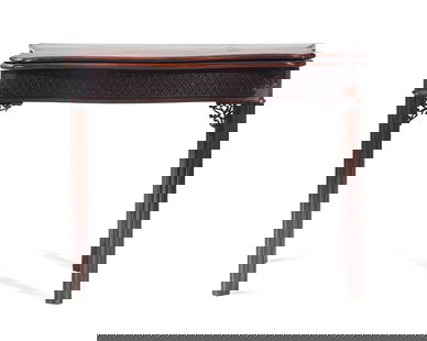 A George III Mahogany Serpentine Flip-Top Table: A George III Mahogany Serpentine Flip-Top Table Late 18th Century the top opening to a tooled leather surface. Height 29 x width 37 x depth 18 inches (closed). Property From the Estate of a