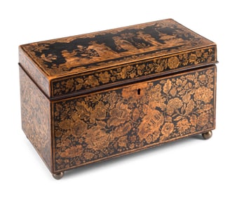 An English Penwork Tea Caddy