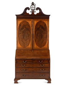A George III Mahogany and Boxwood Slant-Front Bureau Cabinet