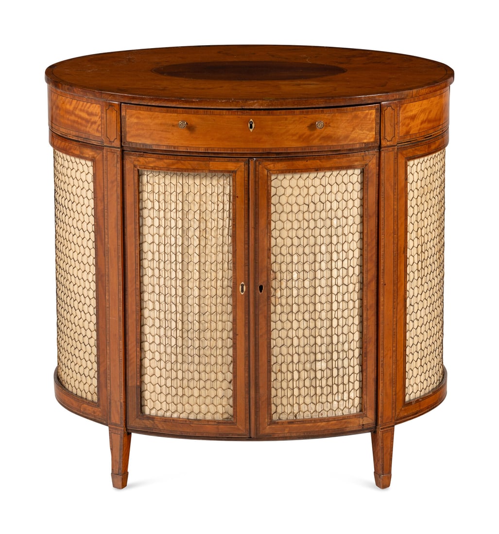 A George III Satinwood and Mahogany Oval Cabinet (1 of 3)