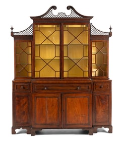 A George III Mahogany Breakfront Bureau Bookcase