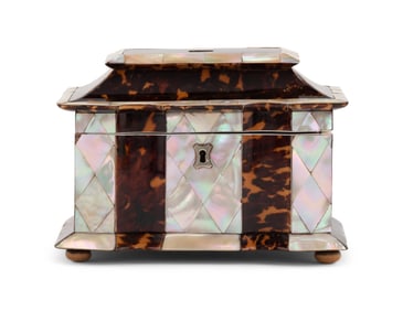 A Regency Tortoise Shell and Mother-of-Pearl Tea Caddy