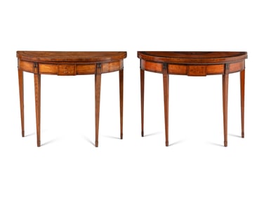 A Pair of Irish Satinwood and Penwork Game Tables