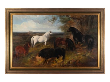 Henry Barraud (British, 1811-1874) The Queen's Ponies in Windsor Park, with Windsor Castle Beyond