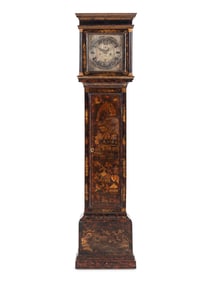An English Black Japanned Tall Case Clock