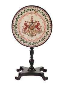 A William IV Ebonized and Polychrome Decorated Tea Table